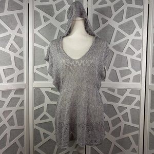 Anthropologie Moth S Pointelle Hooded Sweater Tunic Linen Blend Pullover